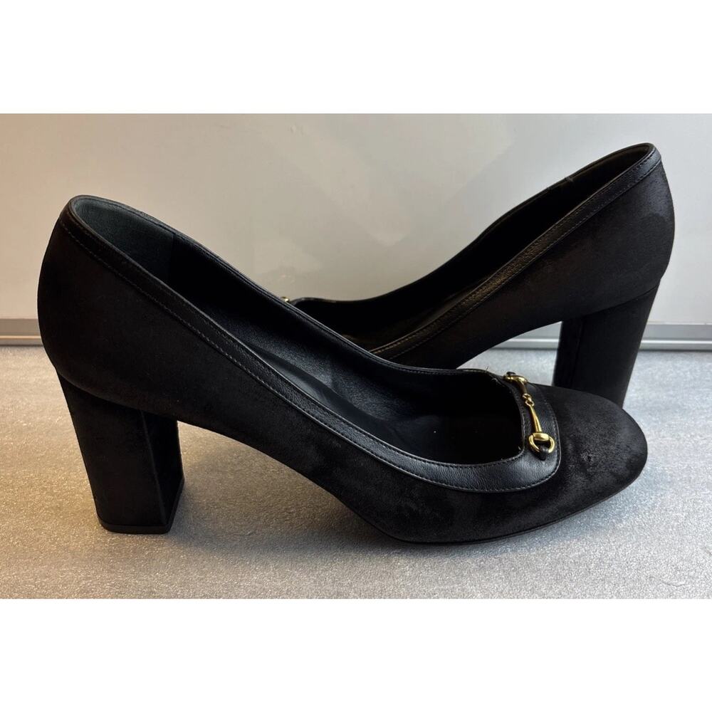 Gucci Womens Size 40.5- US 10.5 Black Horsebit Suede Pumps Classic - Picture 2 of 13